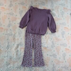 Carter’s Toddler Girl Outfit 4T Purple Sweatshirt Floral Flare Pants Set